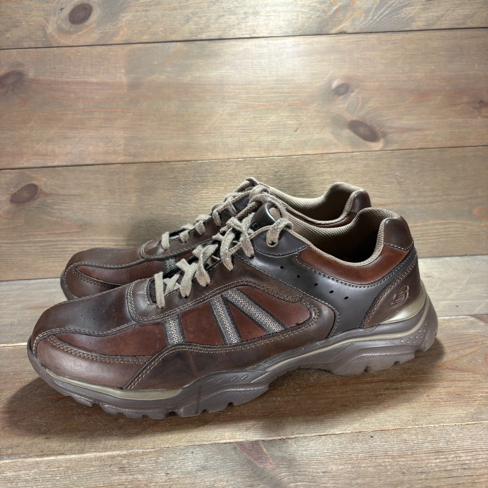 Skechers Rovato Texon Mens size 11 shoes Brown Leather Chunky Casual sneakers